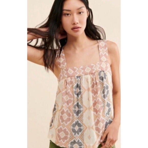 Anthropologie Marta Cropped Swing Tank Women Square Neck Size Small - Picture 2 of 9